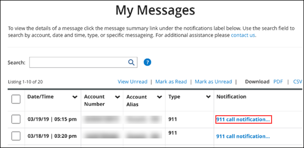 Viewing 911 Notifications in MyAccount